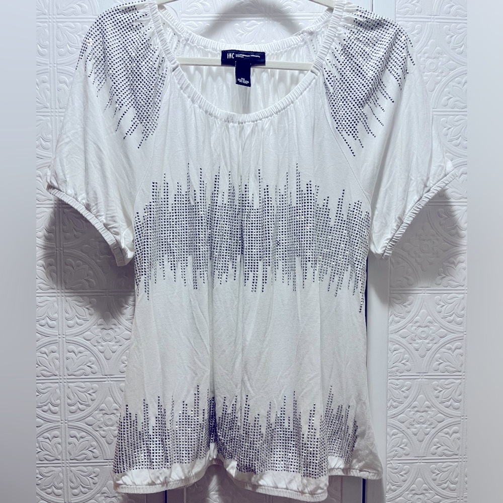 INC Fun Sparkly white, short sleeved sequined tee by ~ 0X
